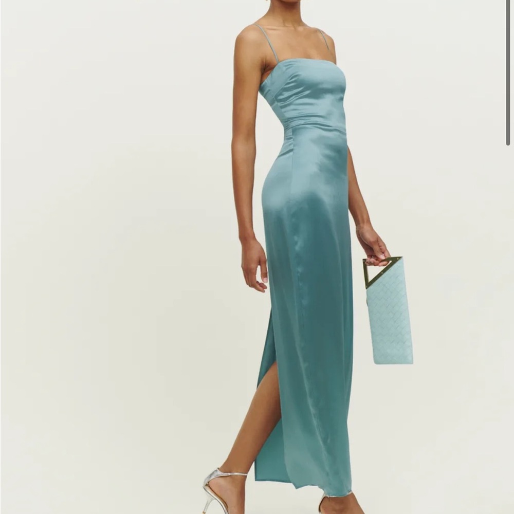 Reformation: Petites Frankie Silk Dress in Verdigris - NWT Size 2P